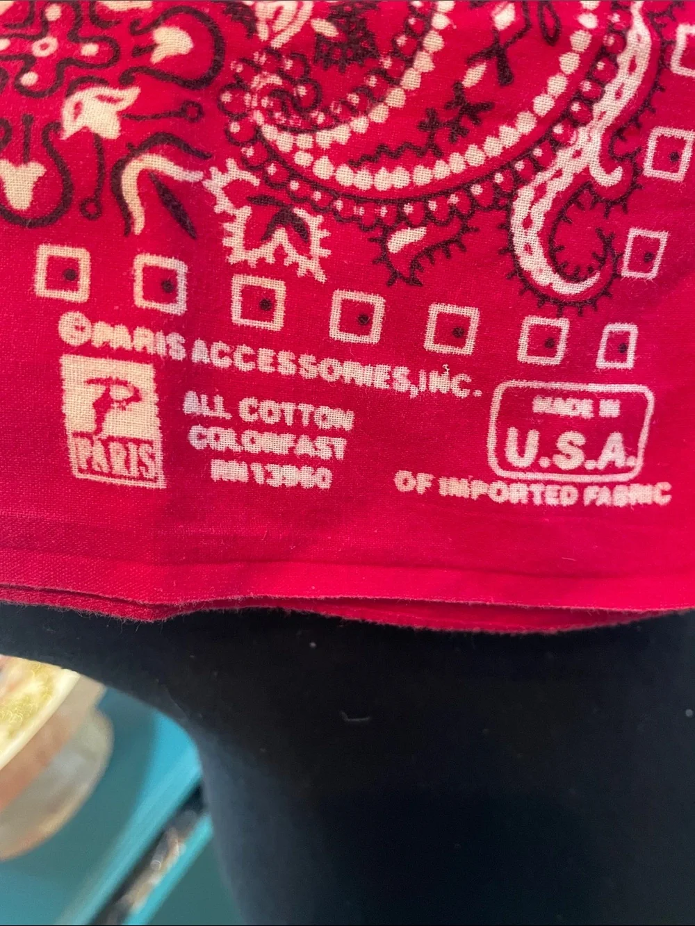 Vintage  Red Cotton Bandana  by Paris Accessories Made in USA